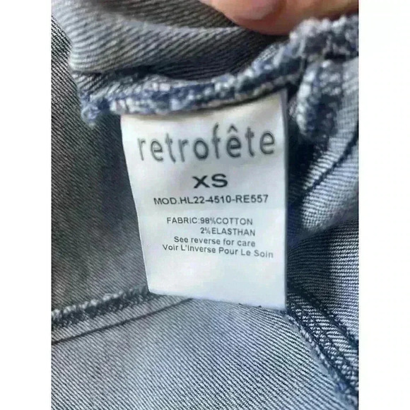 NEW Retrofete Zelda Wrap Dress Sienna Blue Denim V-Neck Puff Sleeve Sz XS - Picture 11 of 15